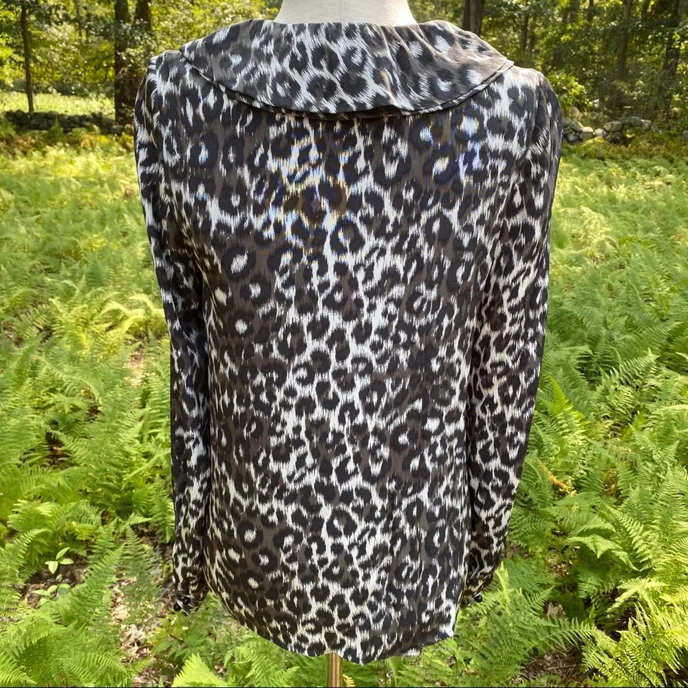 KATE SPADE BLOUSE TOP BLACK WHITE ANIMAL PRINT SILK LONG SLEEVE Size 6